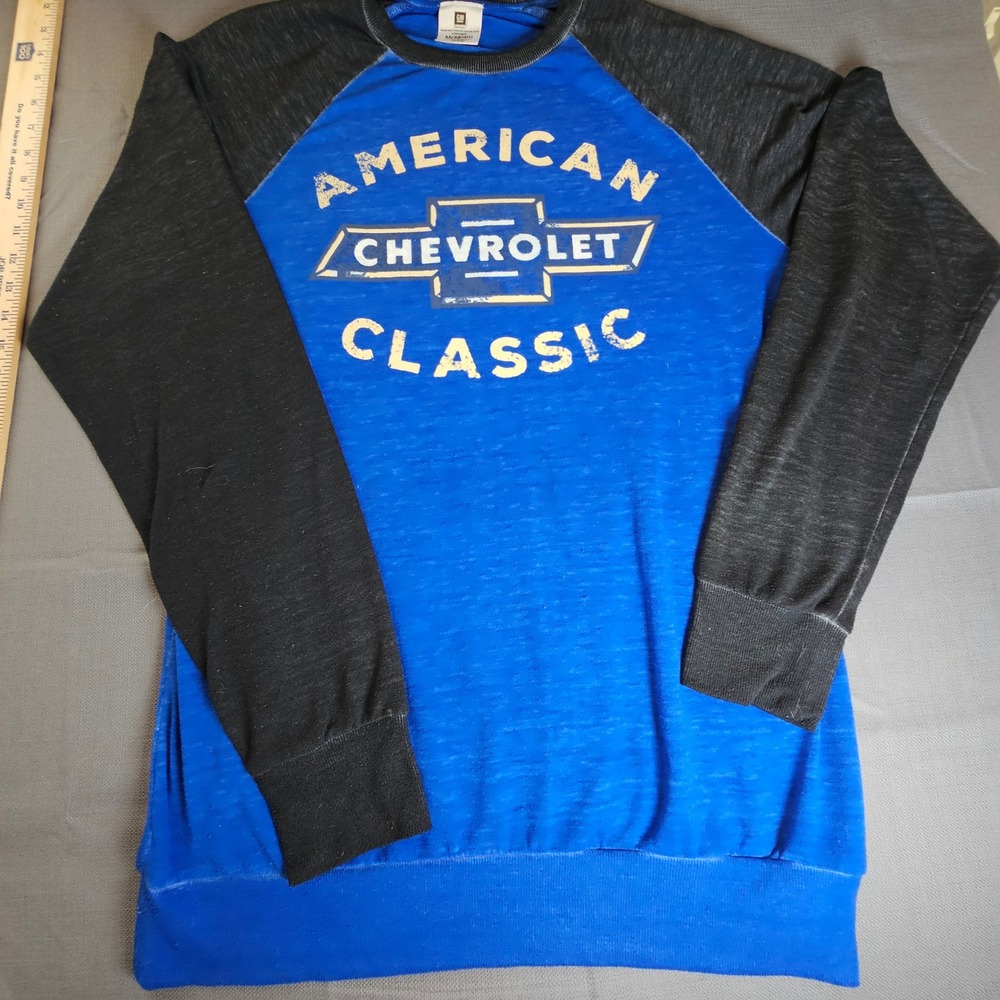 Chevrolet American‎ Classic Graphic T-Shirt Raglan Long Sleeve Blue Black